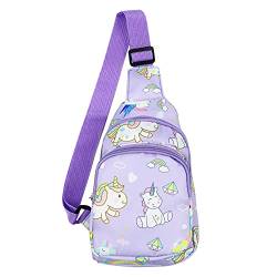 ANKOMINA Kleine Schultertasche für Kinder, niedliche Cartoon-Umhängetasche, Brusttasche, Bauchtasche für Outdoor, Reisen, Wandern, violett, Einheitsgröße, Crossbody von ANKOMINA