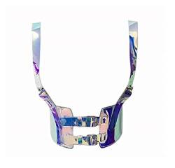 Damen Sexy Holografisches Punk Gothic Body Harness Taillengürtel verstellbar Regenbogen-PVC Body Brust Bondage für Rave Party Festival Club Dance Kostüm von ANKOMINA