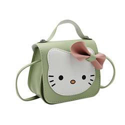 Kleine Handtasche für Kleinkinder, mit niedlichem Cartoon-Schleife, Katzen-Umhängetasche, aus Leder, Grün (Grün ), Small von ANKOMINA