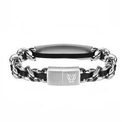 ANKRICH Bracelet for men, Silver Chain with Black Leather braised bracelet, Magnetic Buckle Cuff Wristband Bracelet, 8.06inches (20.5) von ANKRICH