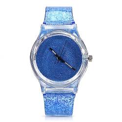 ANKROYU 3Colors weibliche Quarz-Armbanduhr, runde Plastikbügel-Funkeln-Pulver-Armbanduhr(blau) von ANKROYU