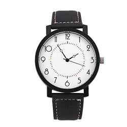 ANKROYU 4Types Quarz-Armbanduhr rund mit PU-Armband, Armbanduhr mit großem Zifferblatt für Damen und Herren(Einfach) von ANKROYU