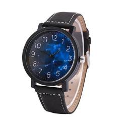 ANKROYU 4Types Quarz-Armbanduhr rund mit PU-Armband, Armbanduhr mit großem Zifferblatt für Damen und Herren(Sternenklarer Himmel) von ANKROYU