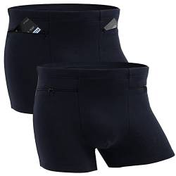 ANLINKSHINE Herren Boxershorts Geheime versteckte Tasche, 2 Packungen Reiseunterwäsche mit geheimen Vordertaschen (Dunkelblau), Dunkelblau, Medium von ANLINKSHINE