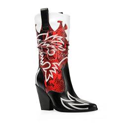 ANN CREEK Damen Kontrast Cowboystiefel Cowgirl Mid Calf Boots, Schwarz und Rot, 43 EU von ANN CREEK