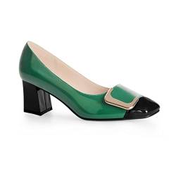 ANN CREEK Damen Pumps 'Angela' Schuhe für Frauen elegante niedrige Ferse Rush Hour Büro Schuhe zweifarbige Damen Pumps quadratische Zehe 6,1 cm dicker Absatz Slip On, Grün , 42 EU von ANN CREEK