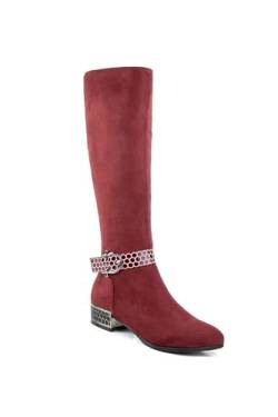 Ann Creek Orizea Damen Stiefel mit niedrigem Blockabsatz, Bienenenholz-Muster, Velourslederimitat, Marineblau, Rot (burgunderfarben), 39 EU von ANN CREEK