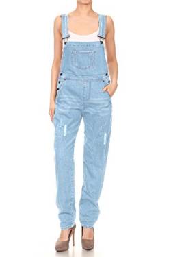 ANNA-KACI Blaue Denim zerrissene dünne zulaufendem Bein Whisker Distressed Tasche Hose mit Silber Buttons Overalls von ANNA-KACI