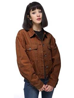 ANNA-KACI Damen Cord Patchwork Oversize Knöpfen Mädchen Windbreaker Crop Mantel Jacke von ANNA-KACI