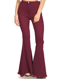 ANNA-KACI Damen Klassische Retro Hohe Taille lang Denim Hose Glocke Jeans, Burgundy, Large von ANNA-KACI