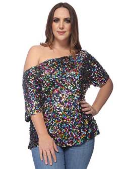 ANNA-KACI Damen Plus Size Pailletten Top Hemden Kurzarm Party Glitzer Top,Mehrfarbig,4X-Large von ANNA-KACI