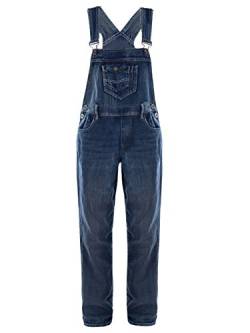 ANNA-KACI Frauen Denim Blue Jeans Gerades Bein Taschen Latzhose, Blau, L/XL von ANNA-KACI