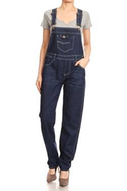 ANNA-KACI Frauen-Denim Blue Jeans Gerades Bein Taschen Latzhose, Indigo Blau, XL/XXL von ANNA-KACI