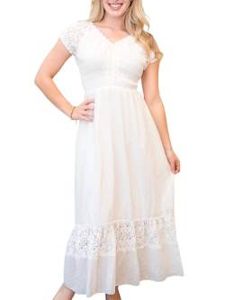 ANNA-KACI Frauen Einfarbige Elastische Smock Taille Sommer Flügelärmeln Boho Gypsy Lange Lace Spitze Oktoberfest Maxikleid Kleid von ANNA-KACI