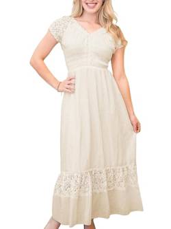 ANNA-KACI Frauen Einfarbige Elastische Smock Taille Sommer Flügelärmeln Boho Gypsy Lange Lace Spitze Oktoberfest Maxikleid Kleid von ANNA-KACI