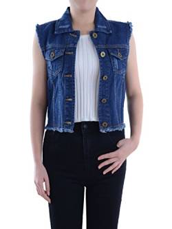 Anna-Kaci Damen Blau Denim Distressed Ausgefranst Button Up ärmellos Jeans Jacke Weste, M, Indigo von ANNA-KACI