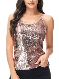 Anna-Kaci Frauen Loose Matte Glänzend Blingbling Pailletten Metallic Farbig Glitzernd Spaghetti Tank Top, XXL, Rosa von ANNA-KACI