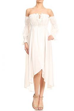 Anna-Kaci Frauen Vintag Boho Schulterfrei Langarm Geschmückt Renaissance Maxikleid, XL, Weiß von ANNA-KACI