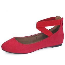 ANNA Dana Damen Ballerinas mit geschlossenem Zehenbereich, Knöchelriemen, Rotes Wildleder, 40.5 EU von ANNA