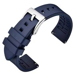 ANNEFIT Fluorkautschuk Armband 18mm mit Polierte Edelstahl Silberne Schnalle, Schnellverschluss Silikon Uhrenarmband (Blau) von ANNEFIT