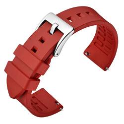 ANNEFIT Fluorkautschuk Armband 21mm mit Polierte Edelstahl Silberne Schnalle, Schnellverschluss Silikon Uhrenarmband (Rot) von ANNEFIT