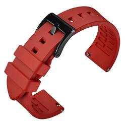 ANNEFIT Fluorkautschuk Armband 22mm mit Polierte Edelstahl Schwarz Schnalle, Schnellverschluss Silikon Uhrenarmband (Rot) von ANNEFIT