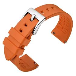 ANNEFIT Fluorkautschuk Armband 24mm mit Polierte Edelstahl Silberne Schnalle, Schnellverschluss Silikon Uhrenarmband (Orange) von ANNEFIT