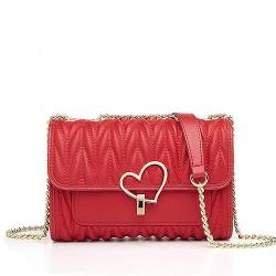 ANNI RIEL Echtes Leder Kette Crossbody Taschen für Frauen Gesteppte Geldbörse und Handtasche Mode Klappe Umhängetasche Abendtasche, rot, Small von ANNI RIEL