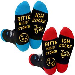 ANOTION Lustige Socken, Gaming Socken Mit Spruch Bitte Nicht StÖren Ich Zocke Neuheit Baumwollsocken Gamer Knöchel Socken Rutschfeste Haussocken Wintersocken Geschenk Für Damen Herren Lange Socken von ANOTION