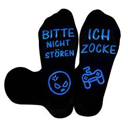 ANOTION Lustige Socken, Gaming Socken Mit Spruch Bitte Nicht StÖren Ich Zocke Neuheit Baumwollsocken Gamer Knöchel Socken Rutschfeste Haussocken Wintersocken Geschenk Für Damen Herren Lange Socken von ANOTION