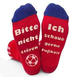 Lustige Socken, Bitte Nicht Stören Ich Schaue Gerne Fußball Lustige Söckchen Neuheit Baumwollsocken Fußballliebhaber Socken Rutschfeste Haussocken Wintersocken Geschenk Für Damen Herren Spieler, Rot von ANOTION