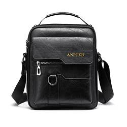 ANPTER Umhängetasche PU Leder Herren Schultertasche Herrentasche Shoulder Bag Seitentasche Crossbody Vintage Umhängetaschen Handytasche Messenger Bag Umhängen Tasche Man Bag (Schwarz Schultertaschen) von ANPTER