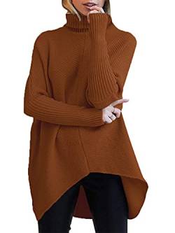 ANRABESS Damen-Pullover mit langen Fledermausärmeln, asymmetrischer Saum, lässiger Pullover, Strick-Oberteile, caramel, X-Groß von ANRABESS