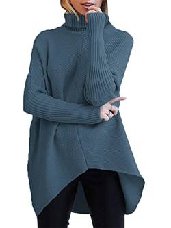 ANRABESS Damen-Pullover mit langen Fledermausärmeln, asymmetrischer Saum, lässiger Pullover, Strick-Oberteile, indigo, Groß von ANRABESS