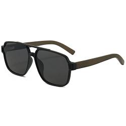 ANRRI Holz-Sonnenbrille, UV-Schutz, polarisierte Linsen, klassischer-Holzrahmen für Damen und Herren, A1, Schwarz/Grau (quadratisch), Large von ANRRI