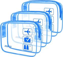 ANRUI 3 Stück TSA-zugelassen Durchsichtige Reise-Kulturtasche, Kulturbeutel Transparent Handgepäck zum Transport von Flüssigkeiten, Kosmetiktasche Toilettentasche für Damen Herren, R1-Blau von ANRUI