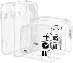 ANRUI 3 Stück TSA-zugelassen Durchsichtige Reise-Kulturtasche, Kulturbeutel Transparent Handgepäck zum Transport von Flüssigkeiten, Kosmetiktasche Toilettentasche für Damen Herren, R1-Klar von ANRUI