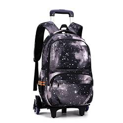 ANSIEDIO Kinder Jugendliche Trolley Rucksack mit Rollen Rolling Schultasche für Jungen Mädchen Kindertrolley Reisekoffer (Sternenhimmel Schwarz) von ANSIEDIO