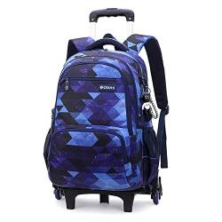 ANSIEDIO Kinder Trolley Rucksack mit Rollen Rolling Schultasche für Mädchen Jungen Schüler Kindergepäck Reisegepäck Laptop Reise Kindertrolley Reisekoffer (Blauer Block) von ANSIEDIO