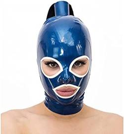 Blaue Latex-Maskenhaube Mit Pferdeschwanz-Haarschlauch Rückenreißverschluss Handmadea,Perücke Haben,Groß von ANTIY