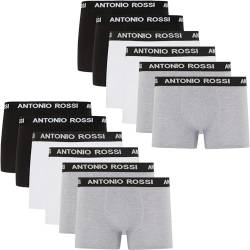 ANTONIO ROSSI (12er-Pack) Herren-Boxer-Hipster - Herren-Boxershorts Multipack mit elastischem Bund, Schwarz, Grau, Weiß, S von ANTONIO ROSSI