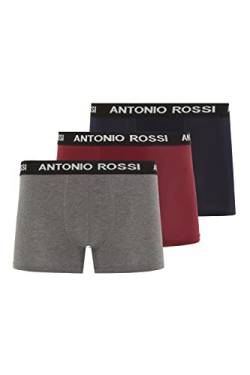 ANTONIO ROSSI (3/6er-Pack) Boxershorts Herren - Unterhosen Männer Multipack mit Elastischem Bund - Baumwollreich, Bequeme Herrenunterwäsche, Grau, Burgunderrot, Marineblau (3er-Pack), S von ANTONIO ROSSI