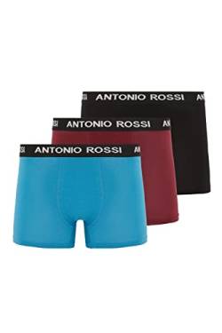 ANTONIO ROSSI (3/6er-Pack) Boxershorts Herren - Unterhosen Männer Multipack mit Elastischem Bund - Baumwollreich, Bequeme Herrenunterwäsche, Schwarz, Blau, Burgunderrot (3er-Pack), S von ANTONIO ROSSI