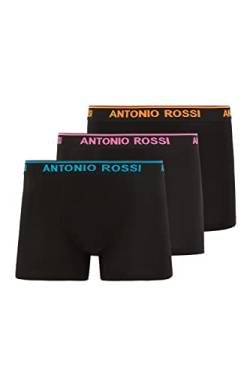 ANTONIO ROSSI (3/6er-Pack) Boxershorts Herren - Unterhosen Männer Multipack mit Elastischem Bund - Baumwollreich, Bequeme Herrenunterwäsche, Schwarz mit Buntem Band (3er-Pack), XXL von ANTONIO ROSSI
