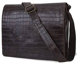 Antonio Valeria Albert Premium Leder Messenger Bag für Herren, Dunkelbraun bedruckt, Kuriertasche von ANTONIO VALERIA