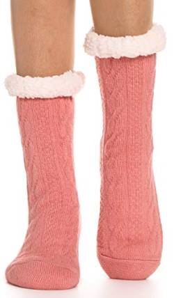 ANTSANG Damen Kuschelsocken Stoppersocken Warme Rutschsichere Hüttensocken Dicke Hausschuhe Socken Flauschig Geschenk Winter Weihnachtssocken (Rosa) von ANTSANG