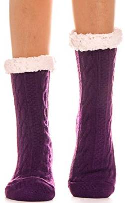 ANTSANG Damen Kuschelsocken Stoppersocken Warme Rutschsichere Hüttensocken Dicke Hausschuhe Socken Flauschig Geschenk Winter Weihnachtssocken (Violett) von ANTSANG