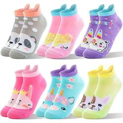 ANTSANG Kinder Lustige Socken Mädchen Sneaker Socken Kurze Tier Kindersocken Bunte Cartoon Baumwolle Kleinkind Geschenke Socken 6 Paare (Tier, 9-14 J) von ANTSANG