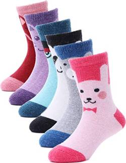 ANTSANG Kinder Mädchen Jungen Socken Warme Wollsocken Wandersocken Dicke Wolle Thermosocken Geschenke Kindersocken 6 Paar(Tier-Serie,4-7 Jahre) von ANTSANG