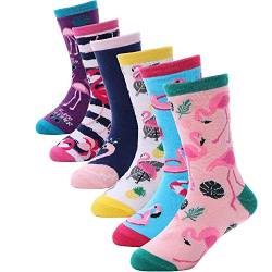 ANTSANG Kinder Socken für Mädchen Jungen Lustige Socken Baumwolle Geschenke Bunte Weich Neuheit Kindersocken 6 Paar(Flamingo J.,5-8 Jahre) von ANTSANG